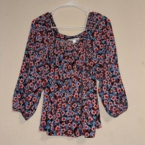 POPSUGAR Floral Print Top - Red, Blue, White